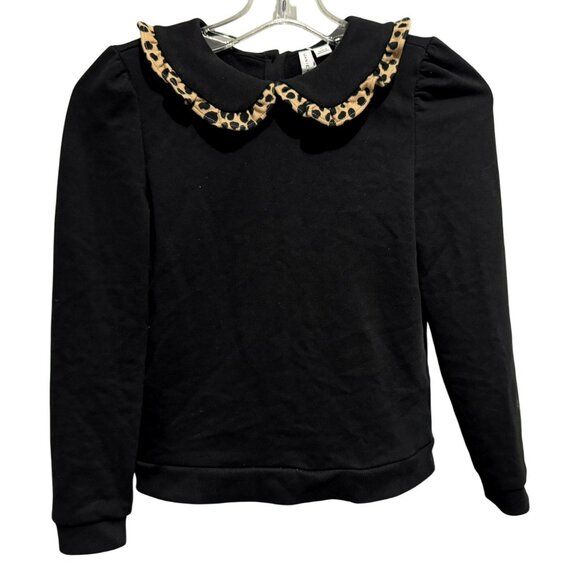 Janie and Jack Girl's Leopard Collar Black Sweatshirt 3 Button Back Sz 12 NWT - Picture 1 of 5